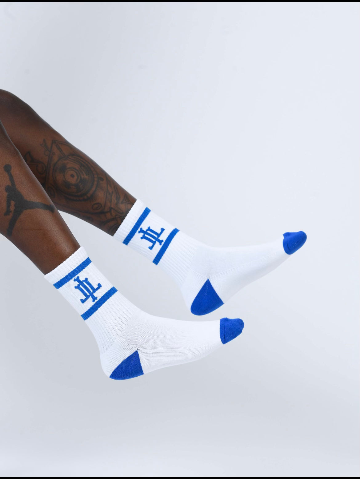 White/Royal Blue Socks